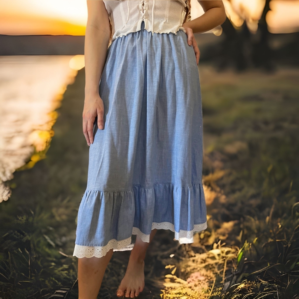 Vtg 70s Prairie Skirt - Picture 4 of 7